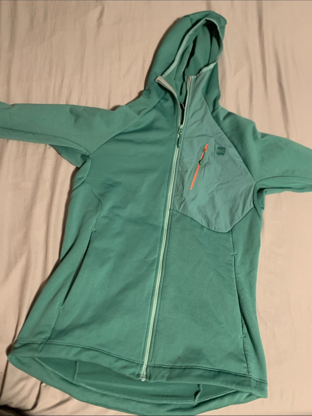 MEC Women's Hooded Full-Zip Jacket - Teal with Coral Accent